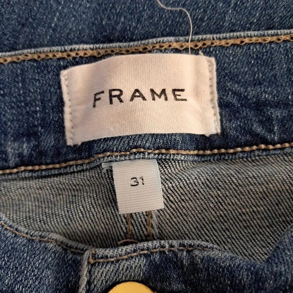 FRAME 31 Ali High Rise Cigarette Jeans Van Ness Wash Denim Raw Hem Ankle - Picture 9 of 10